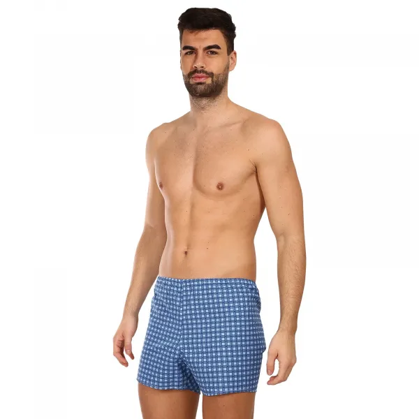 Klasické pánske trenky Foltýn modré kocky (K54) S, trenírky