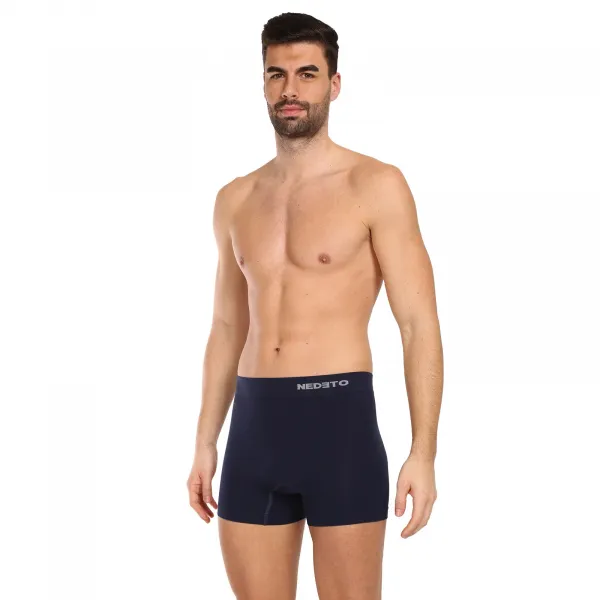 3PACK pánske boxerky Nedeto bezšvové bambusové modre (3NDTB002S) L, trenky