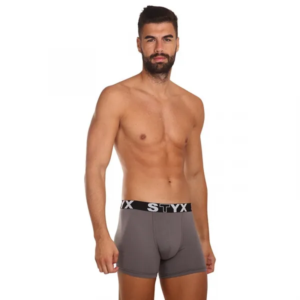 3PACK pánske boxerky Styx long športová guma tmavo šedé (3U1063) M, trenky