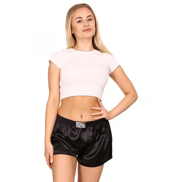 3PACK dámske trenky Styx klasická guma saténové čierne (3L0960) S, trenírky