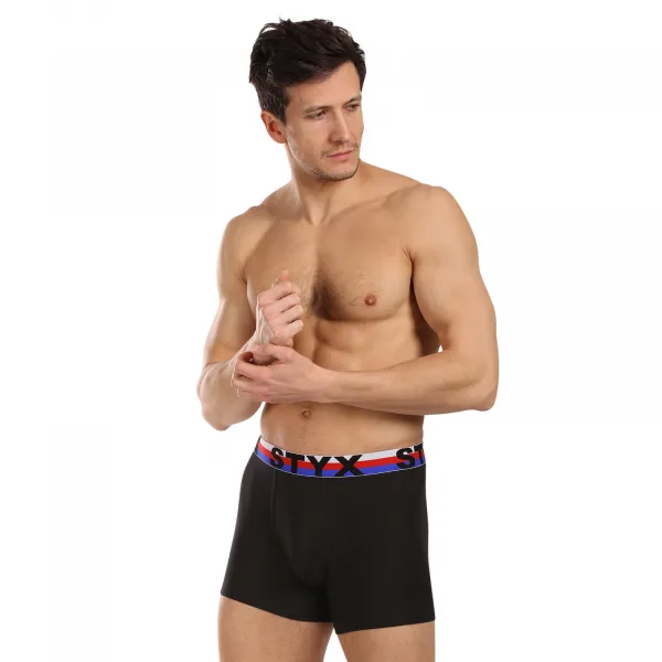 3PACK pánske boxerky Styx long športová guma čierne trikolóra (3U1960) M, trenky