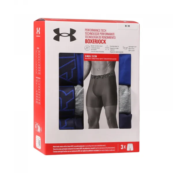Boxerky Under Armour Performance Tech 6 in 3-Pack Boxerjock - royal/steel full heather