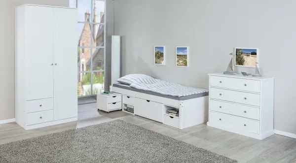 Posteľ z masívu 90x200cm s výsuvným nočným stolíkom a úložným