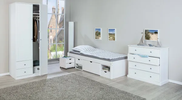 Posteľ z masívu 90x200cm s výsuvným nočným stolíkom a úložným