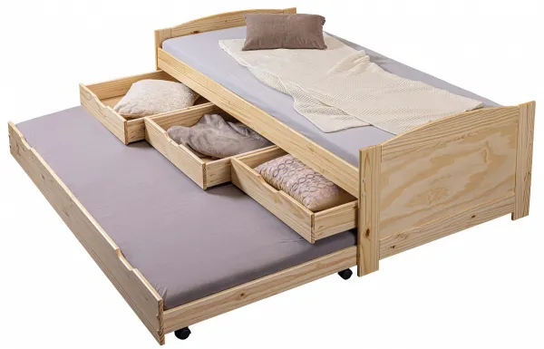 Posteľ z masívu 90x200cm s prístelkou a úložným priestorom janett -