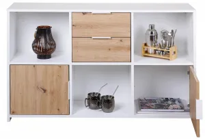 Široká komoda beverly - biela/dub artisan
