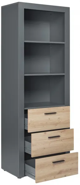 Vysoká knižnica dereck - šedá/dub artisan