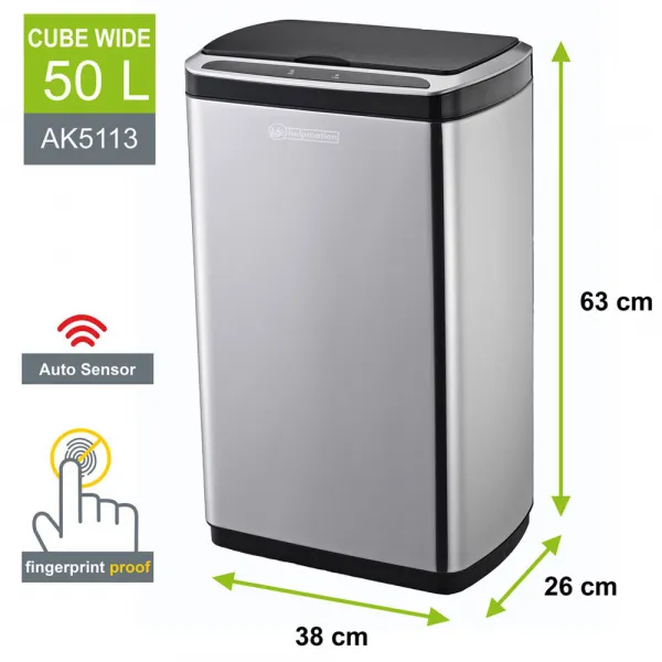 Helpmation CUBE WIDE 50 l AK5113 bezdotykový koš