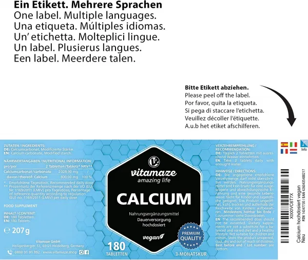 Vápnik 400 mg vysoká dávka, 180 vegánskych tabliet
