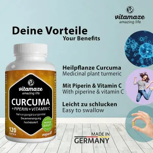 Kurkuma vo vysokej dávke + piperín + vitamín C, 120 vegánskych kapsúl