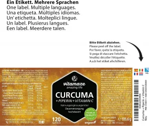 Kurkuma vo vysokej dávke + piperín + vitamín C, 120 vegánskych kapsúl