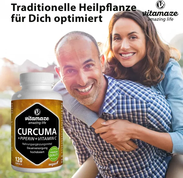 Kurkuma vo vysokej dávke + piperín + vitamín C, 120 vegánskych kapsúl