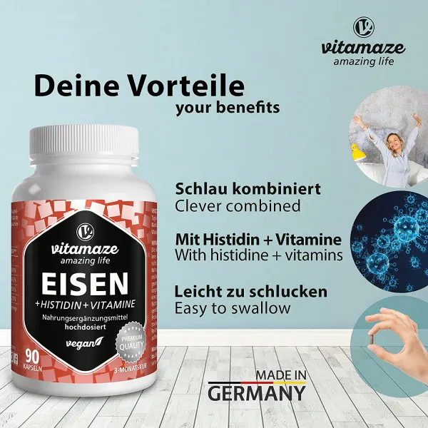 Železo 20 mg + histidín + vitamíny, 90 vegánskych kapsúl