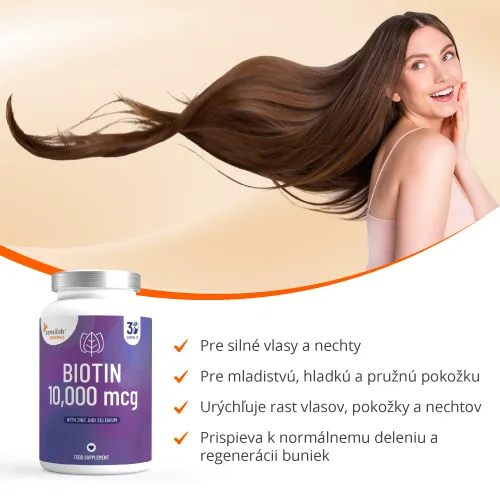 Essentials Biotín vysoká dávka 10 000 mcg – Vegan, 30 kapsúl