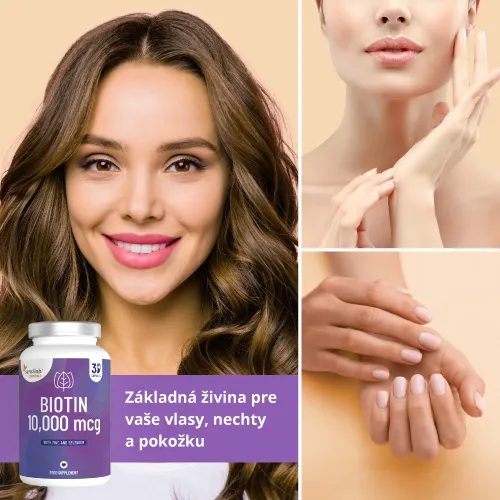 Essentials Biotín vysoká dávka 10 000 mcg – Vegan, 30 kapsúl