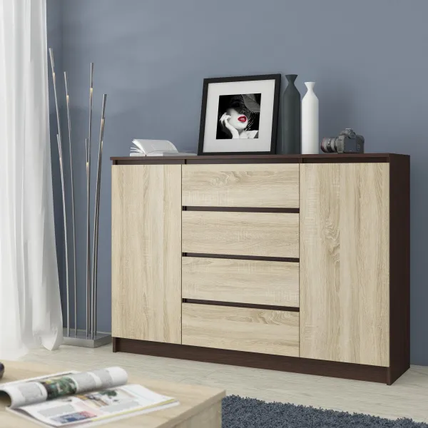 Ak furniture Komoda Kryštof 140 cm 2 skrinky a 4 zásuvky wenge/sonoma
