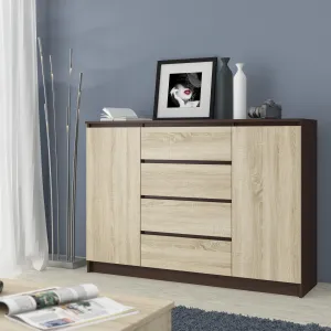 Ak furniture Komoda Kryštof 140 cm 2 skrinky a 4 zásuvky wenge/sonoma