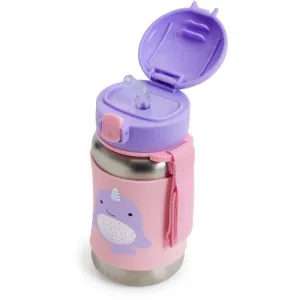 Skip Hop Zoo Straw Bottle fľaša na vodu z nehrdzavejúcej ocele s rúrkou Narval 12 m+ 350 ml