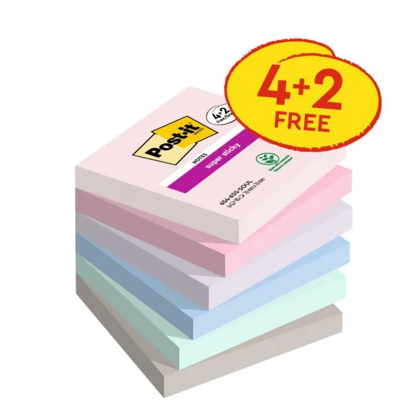 Samolepiaci bloček Post-it Soulful 76x76, 4 + 2 Zadarmo, 90 lístkov v bločku