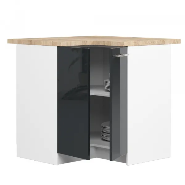 Ak furniture Kuchyňská rohová skříňka Olivie S 90 cm bílá/grafitový lesk/dub sonoma