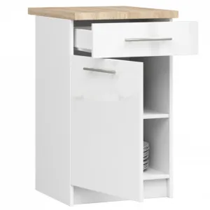 Ak furniture Kuchynská skrinka Olivie S 50 cm 1D 1S biela/biely lesk/dub sonoma