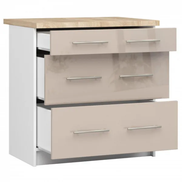 Ak furniture Kuchyňská skříňka Olivie 80 cm 3S bílá/cappuccino lesk
