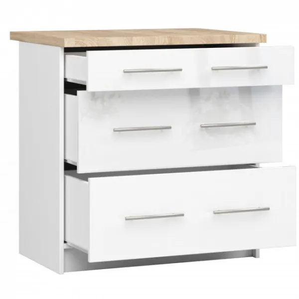 Ak furniture Kuchyňská skříňka Olivie S 80 cm 3S bílá/bílý lesk/dub sonoma
