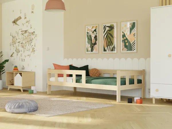 Benlemi Postele FENCE 4v1 s prednou zábranou pre dve deti Zvoľte farbu: Nelakovaná, Zvoľte rozmer: 90x190 cm, Zvoľte zábranu: Obe vpravo