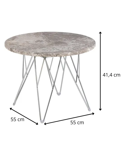 Actona Odkladací stolík Prunus 55 cm šedo-hnedý mramor/chróm