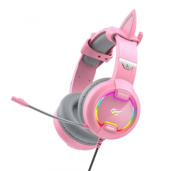 Havit Gamenote H2233d RGB herné slúchadlá s mačacími ušami, ružové (H2233d-pink)