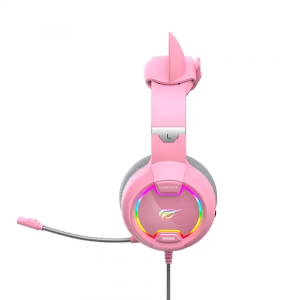 Havit Gamenote H2233d RGB herné slúchadlá s mačacími ušami, ružové (H2233d-pink)