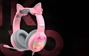 Havit Gamenote H2233d RGB herné slúchadlá s mačacími ušami, ružové (H2233d-pink)