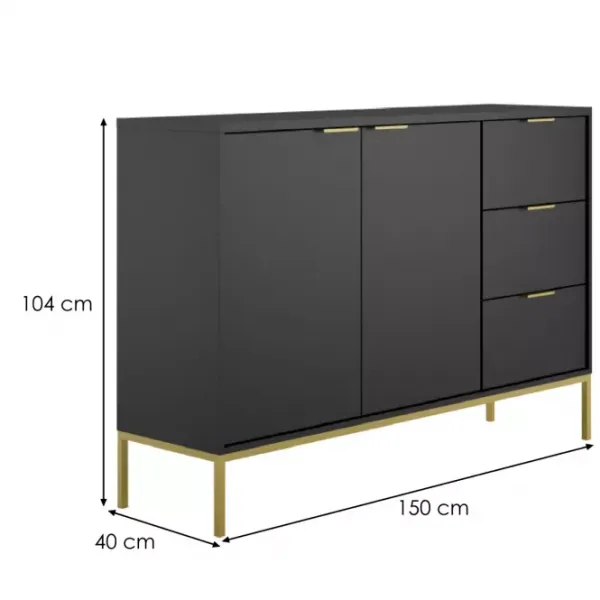 Kocot kids Komoda Austin 150 cm černá/zlatá