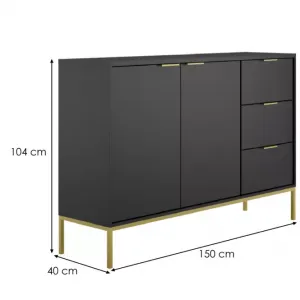 Kocot kids Komoda Austin 150 cm černá/zlatá