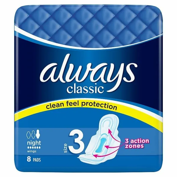 Always Classic Night clip 8ks dámske hygienické vložky