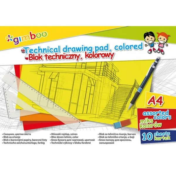 Gimboo Technický výkres, Gimboo, A4, 10 listov, 150GSM, rôzne farby