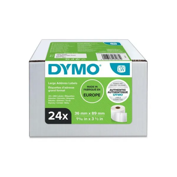 Dymo papierové štítky 89mm x 36mm, biele, veľké, 24 x 260 ks, S0722390 S0722390
