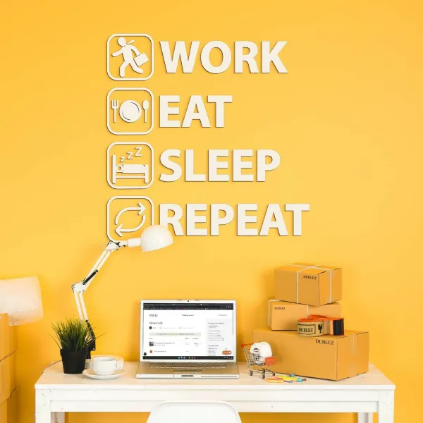 Drevená nálepka - Work Eat Sleep Repeat