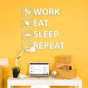 Drevená nálepka - Work Eat Sleep Repeat