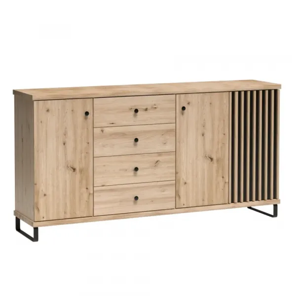 Komoda, dub artisan/čierna, KOLI C-20