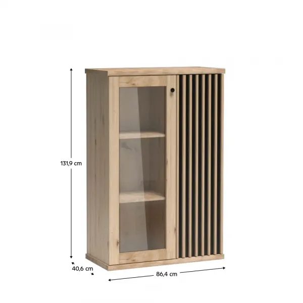 Vitrína, dub artisan/čierna, KOLI C-3