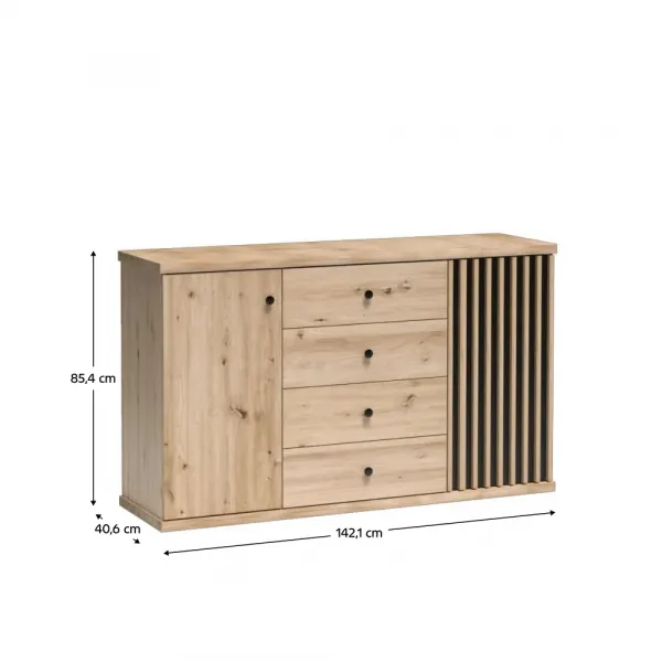 Komoda, dub artisan/čierna, KOLI C-4