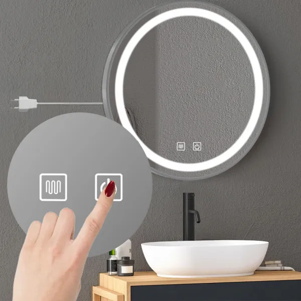 Tutumi Kulaté dotykové zrcadlo s LED osvětlením MMJ 60 cm stříbrné