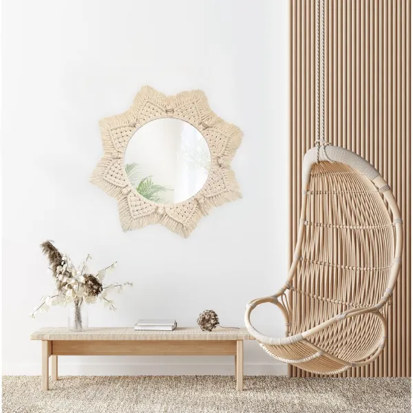 Tutumi Okrúhle nástenné zrkadlo BOHO 55 cm béžové