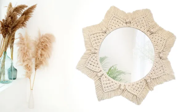 Tutumi Okrúhle nástenné zrkadlo BOHO 55 cm béžové