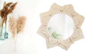 Tutumi Okrúhle nástenné zrkadlo BOHO 55 cm béžové