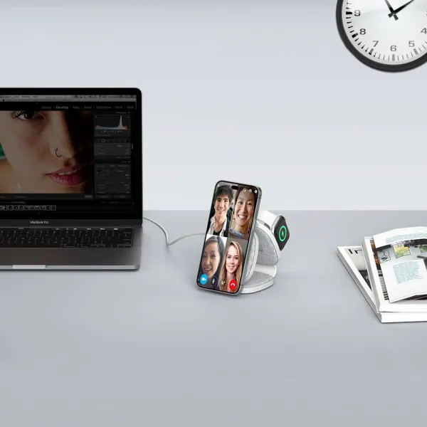 Tech-Protect A31 3in1 MagSafe bezdrôtová nabíjačka na mobil / AirPods / Apple Watch, biela