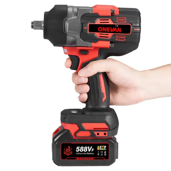 ONEVAN 2800N.M 2800W bezuhlíkový elektrický rázový uťahovák 1/2" palcový vhodný pre batériu Makita 18V + 10 ks gola sada v cene, kufor červeno čierna farba