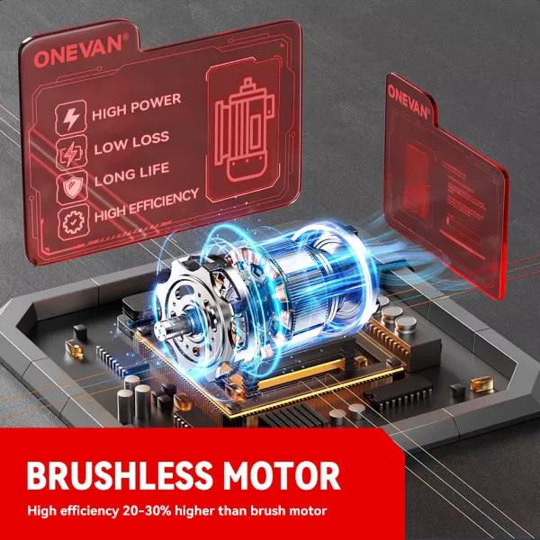 ONEVAN 2800N.M 2800W bezuhlíkový elektrický rázový uťahovák 1/2" palcový vhodný pre batériu Makita 18V + 10 ks gola sada v cene, kufor červeno čierna farba