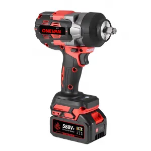ONEVAN 2800N.M 2800W bezuhlíkový elektrický rázový uťahovák 1/2" palcový vhodný pre batériu Makita 18V + 10 ks gola sada v cene, kufor červeno čierna farba